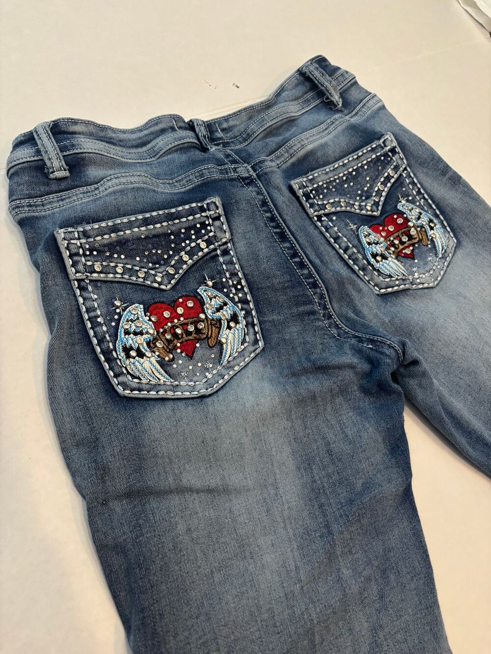 Vintage Y2K Bedazzled Heart Angel Wing Jeans
